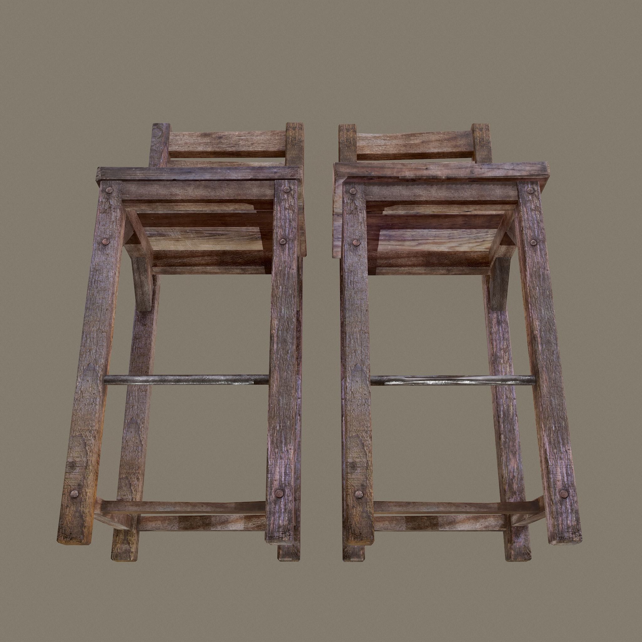 Medieval Tavern Style High Table and Chairs 3D Model Collection_21