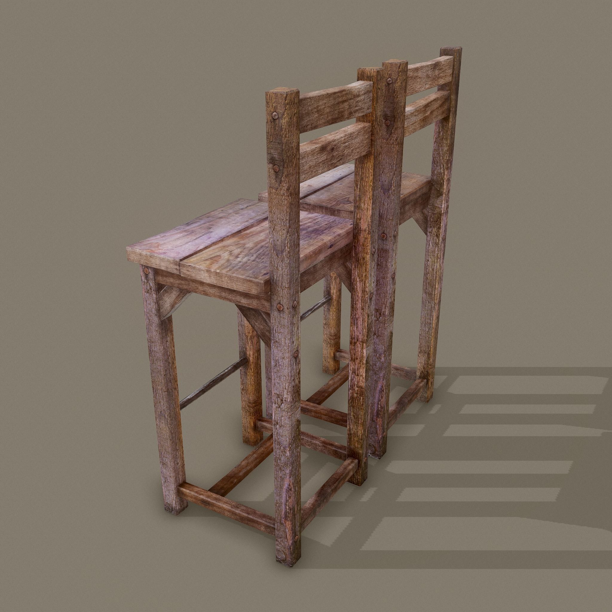 Medieval Tavern Style High Table and Chairs 3D Model Collection_26