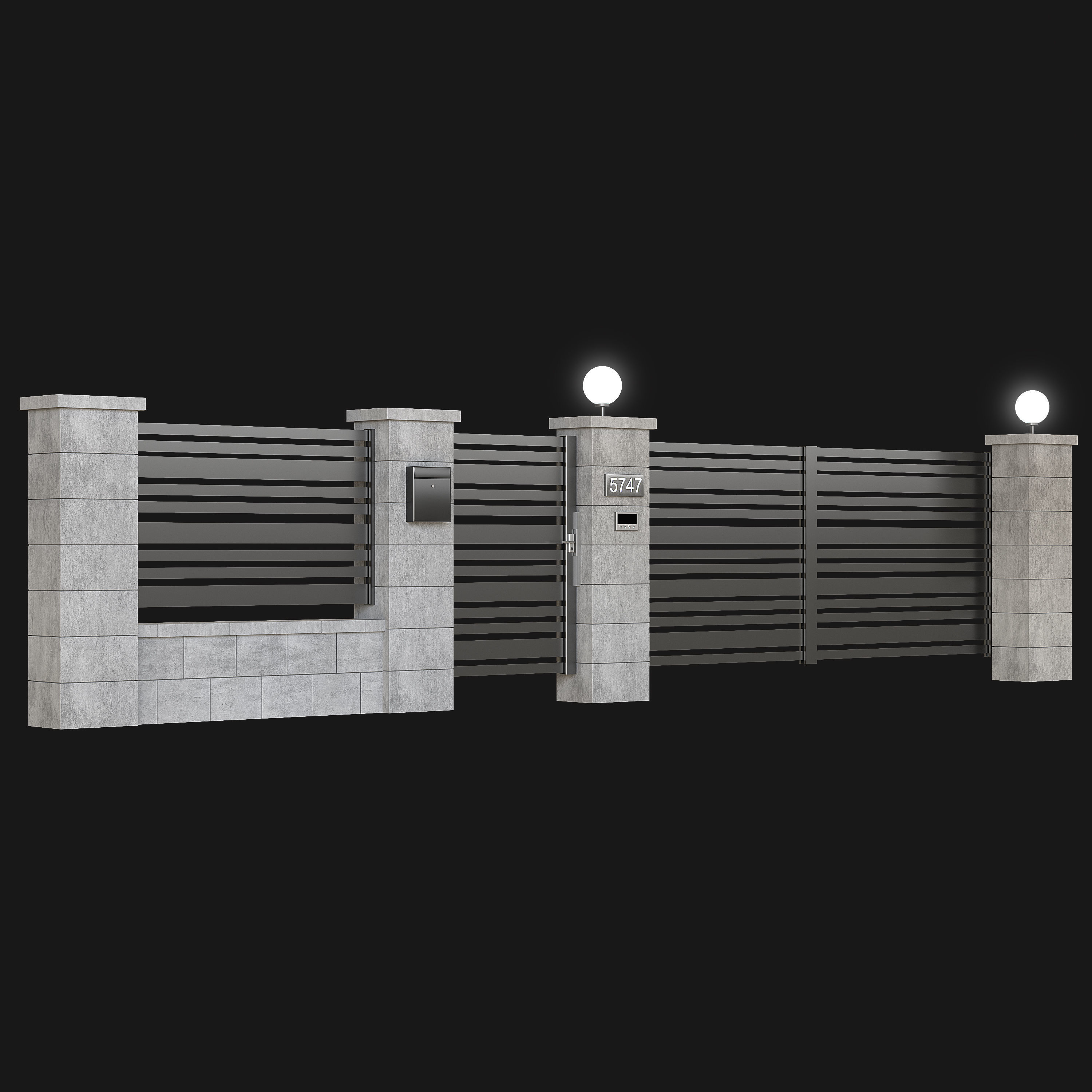 Fence with gate and intercom 3D model_2