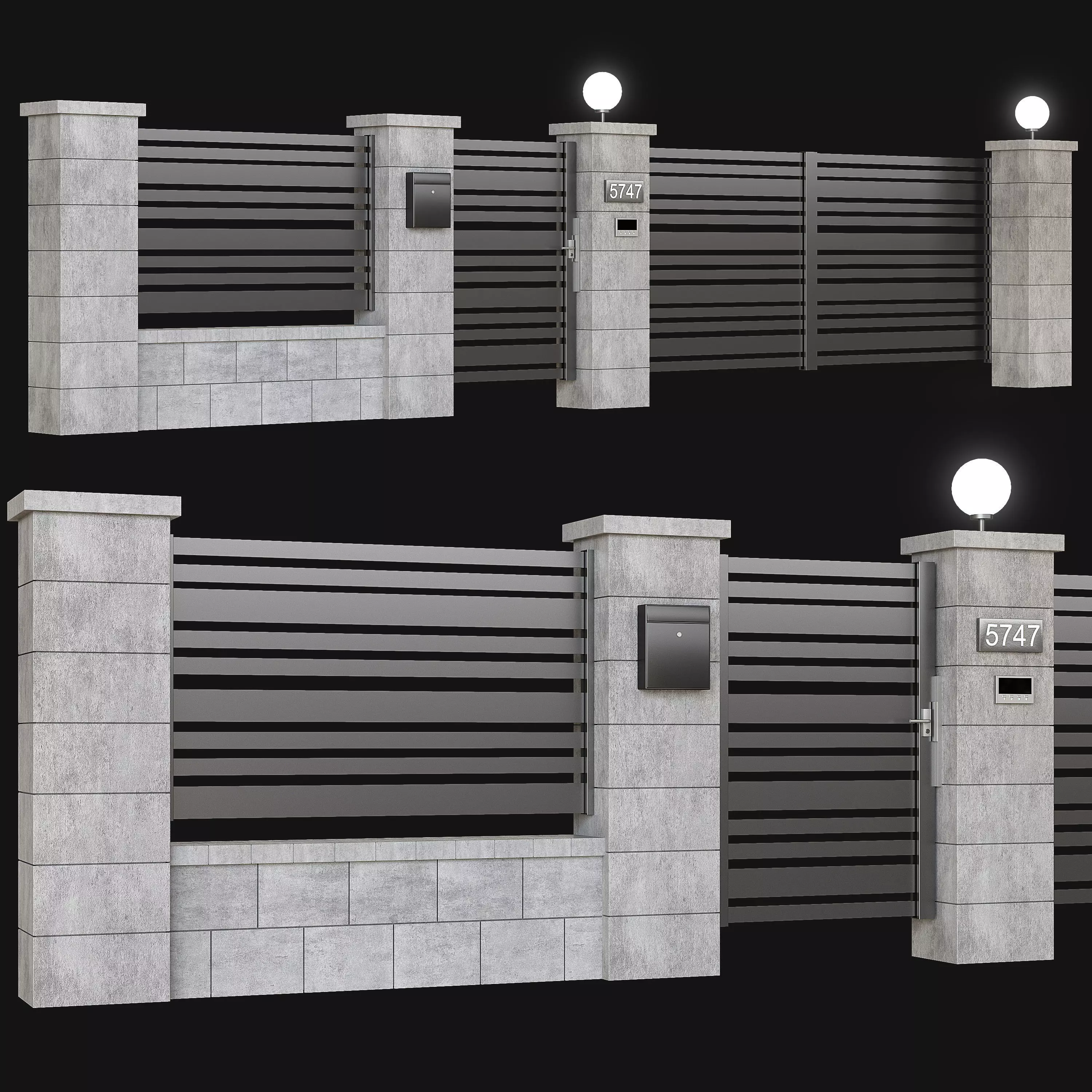 Fence with gate and intercom 3D model_0