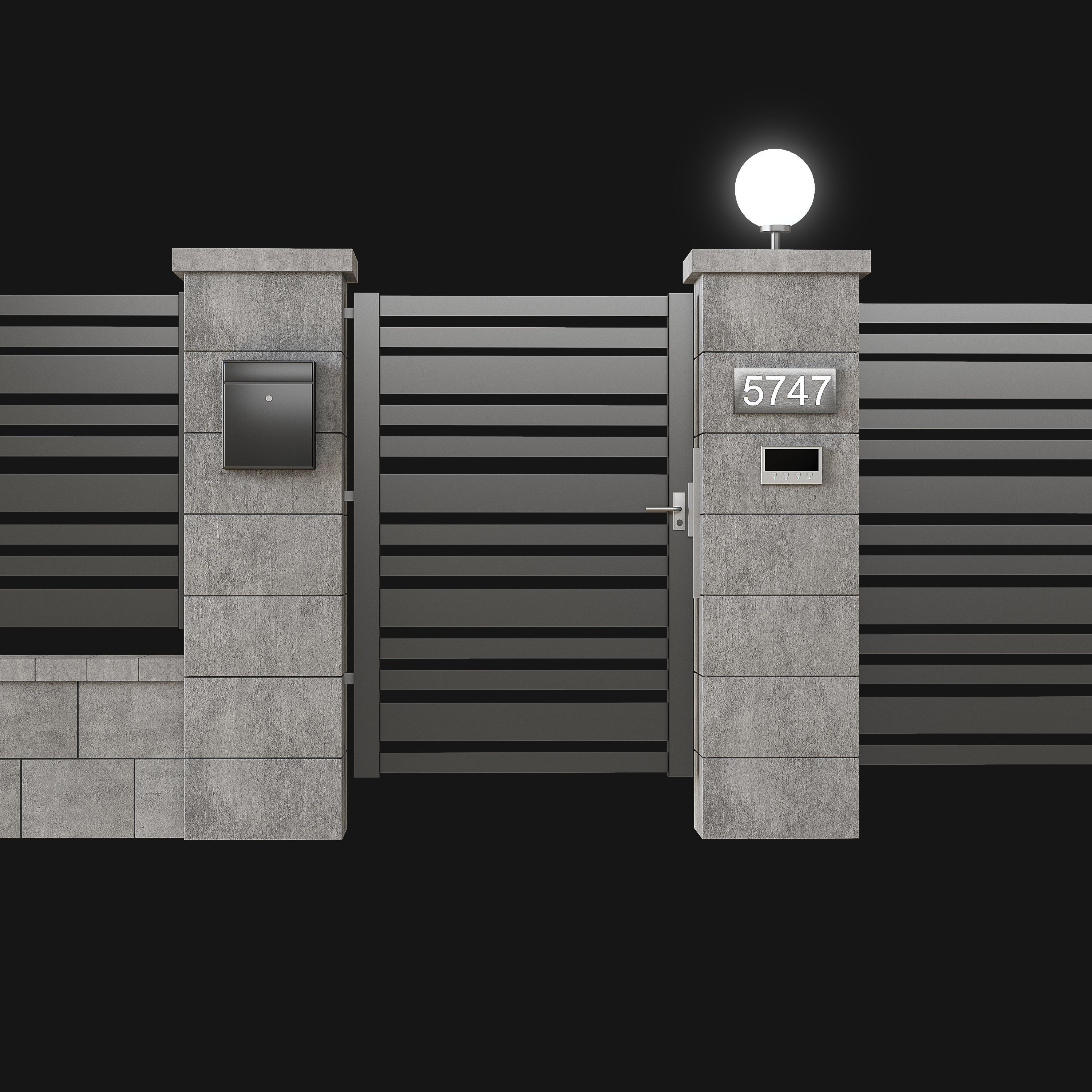 Fence with gate and intercom 3D model_1