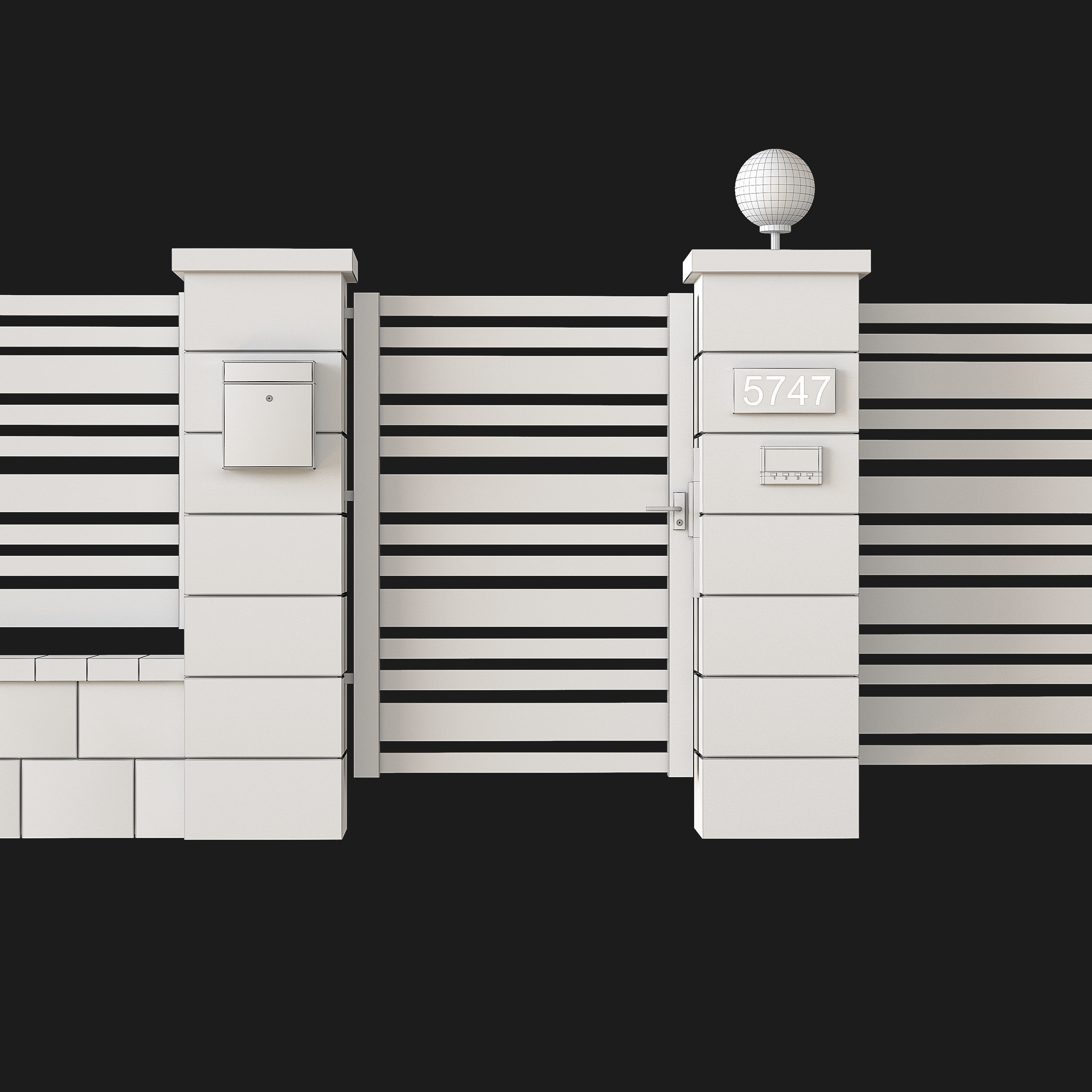 Fence with gate and intercom 3D model_4