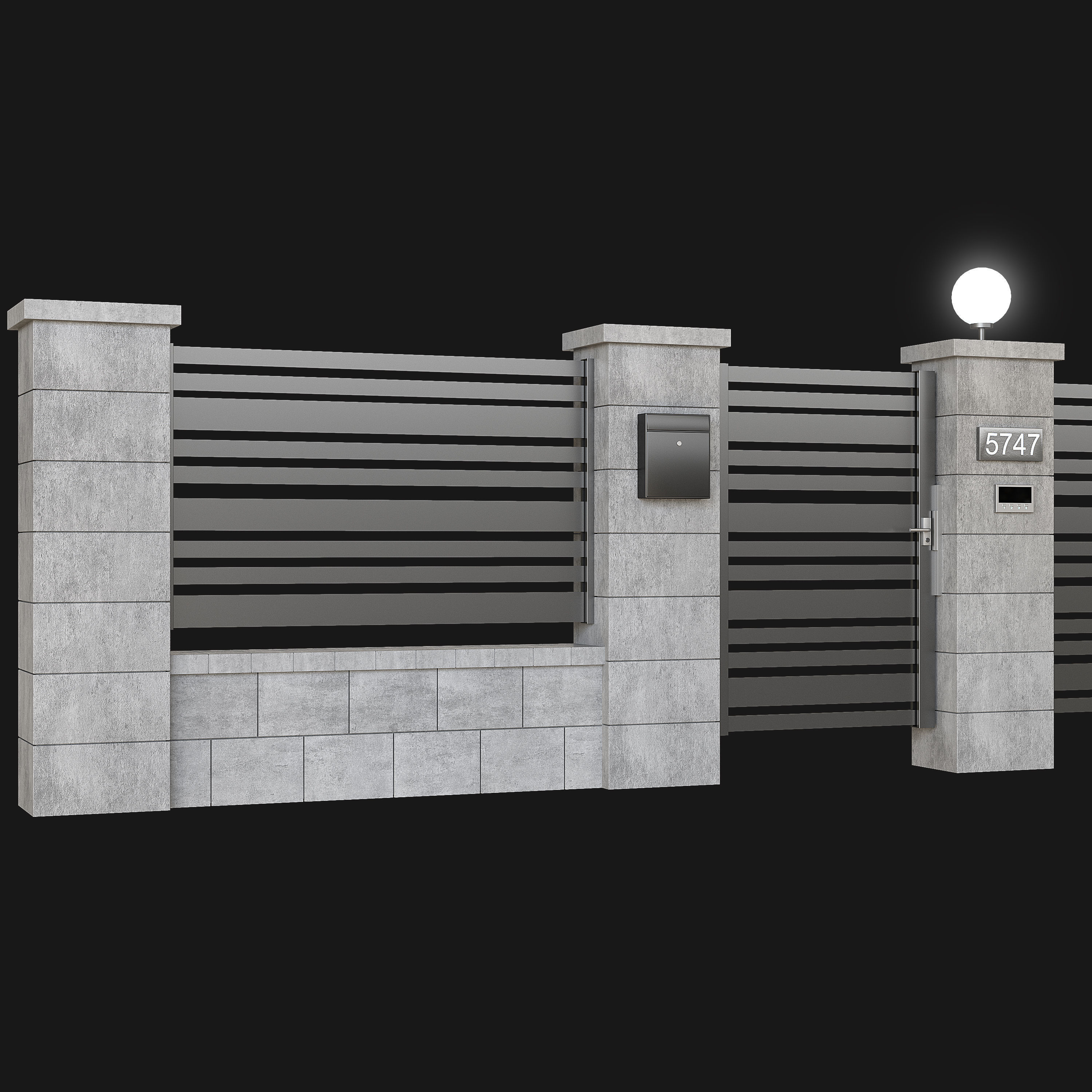 Fence with gate and intercom 3D model_3