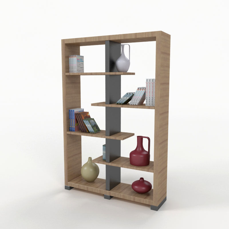 Bookshelf bookcase with shelves and vases 3D model_2