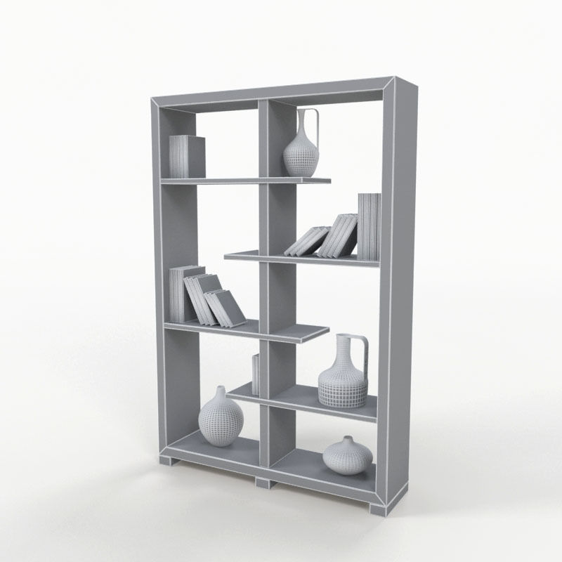 Bookshelf bookcase with shelves and vases 3D model_5
