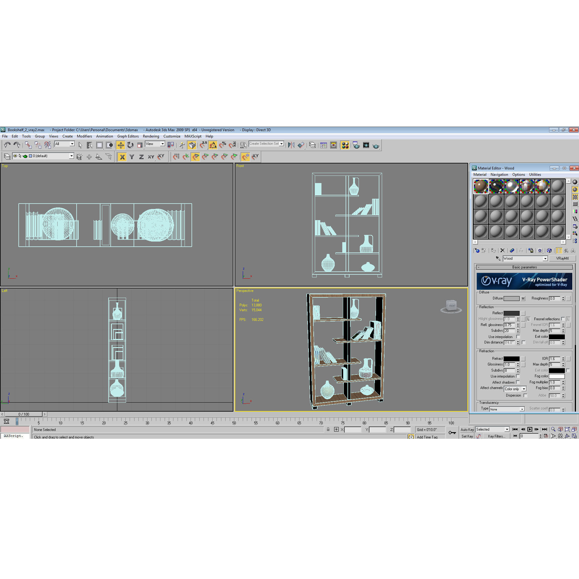 Bookshelf bookcase with shelves and vases 3D model_6