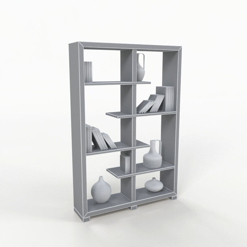 Bookshelf bookcase with shelves and vases 3D model_3