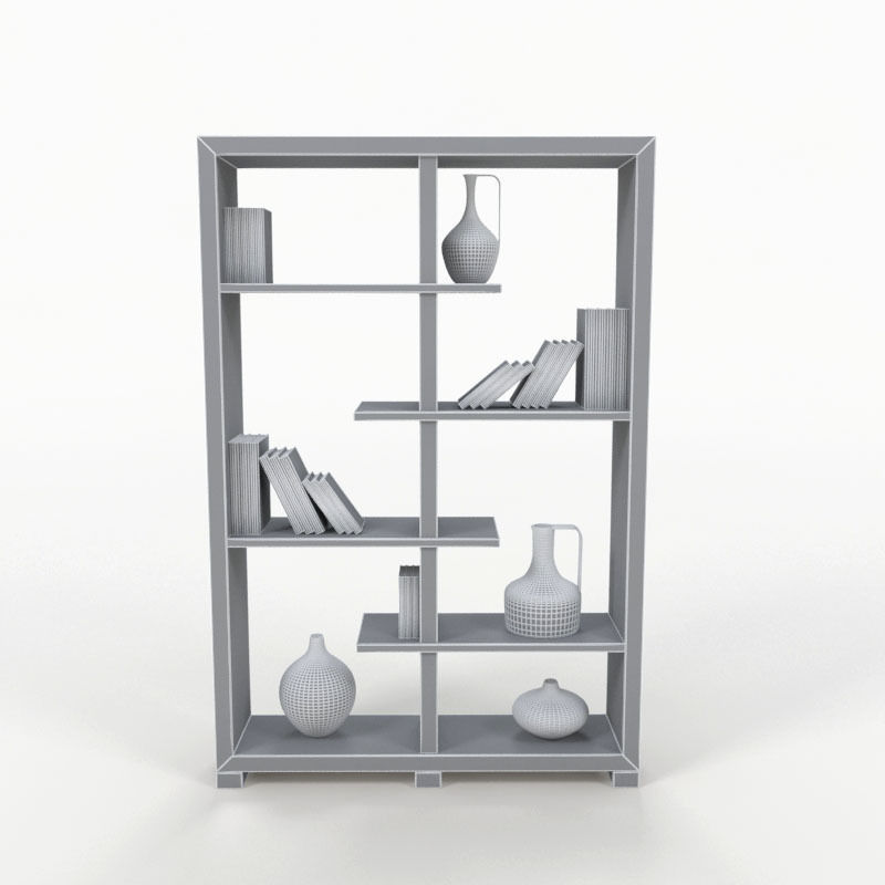 Bookshelf bookcase with shelves and vases 3D model_4