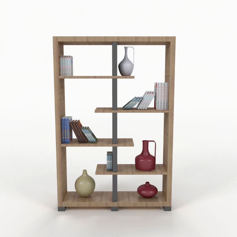 Bookshelf bookcase with shelves and vases 3D model_1