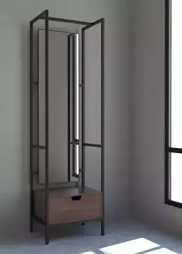 mirror metal and wood wardrobe with