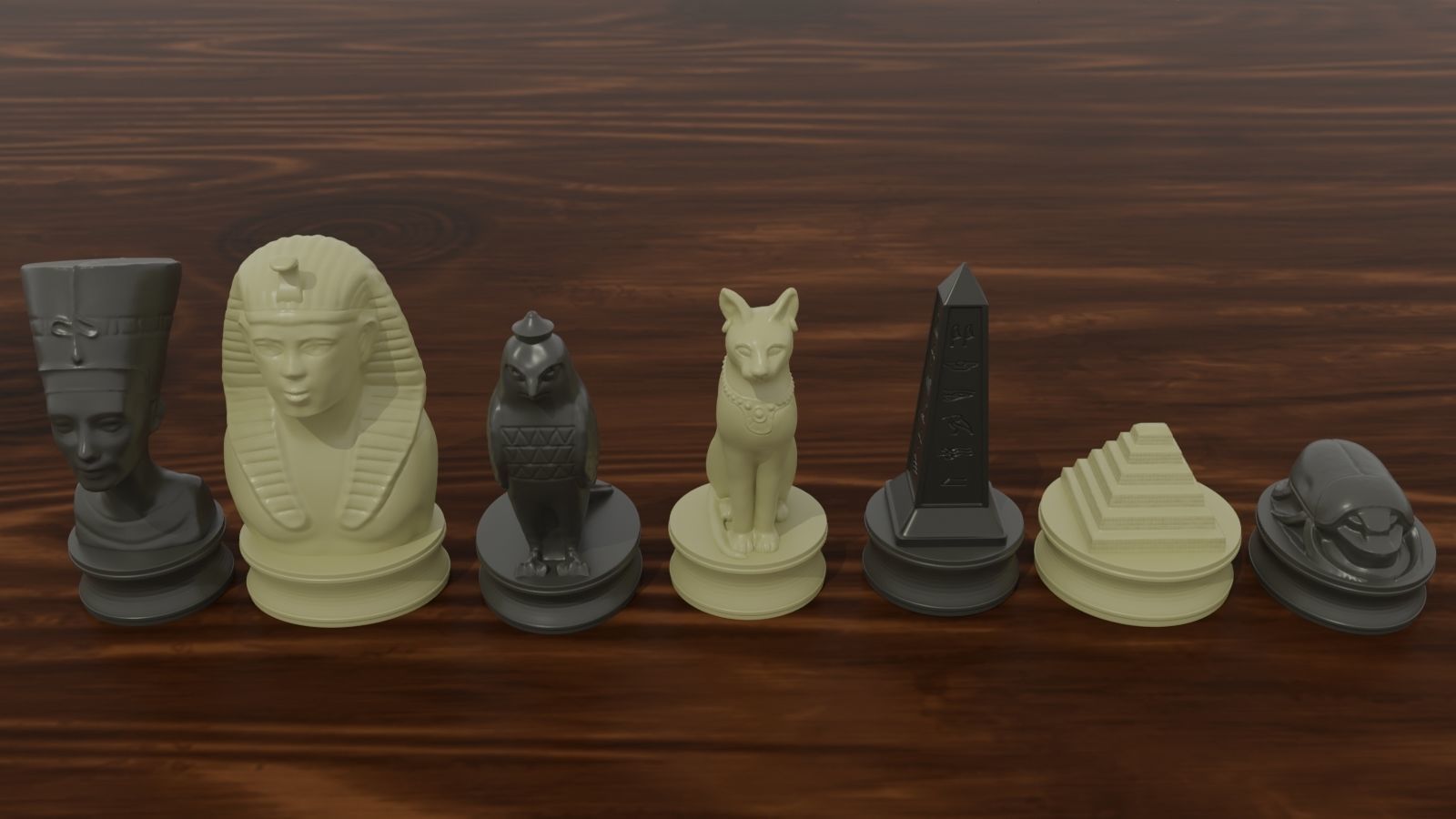 Ancient Egypt Chess Set Pieces with Chessboard 3D print model_7