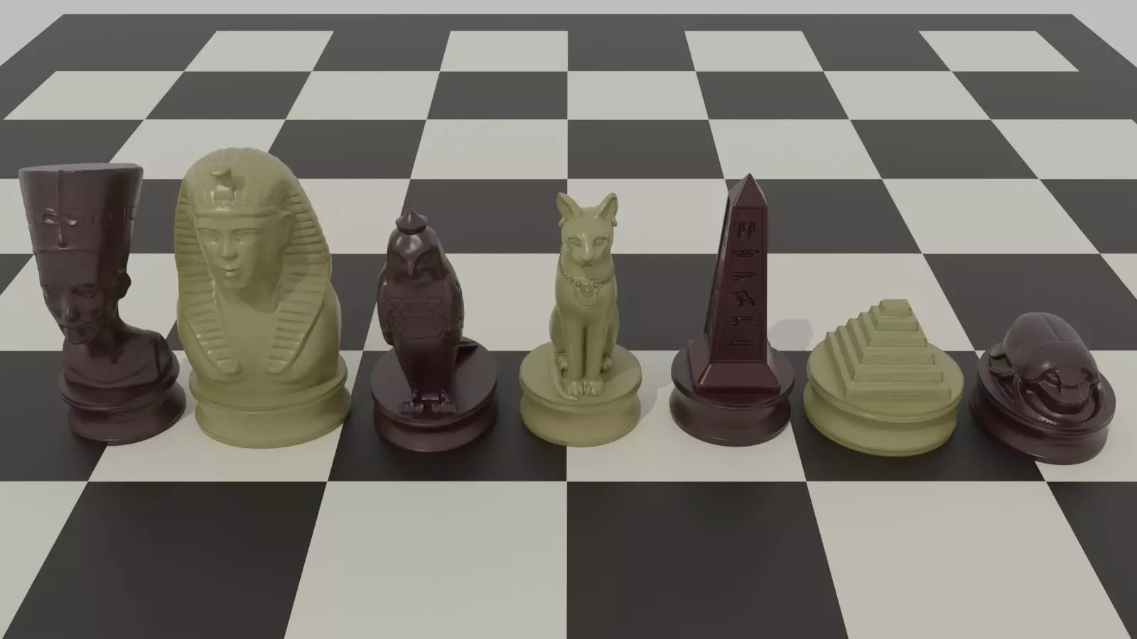 Ancient Egypt Chess Set Pieces with Chessboard 3D print model_3