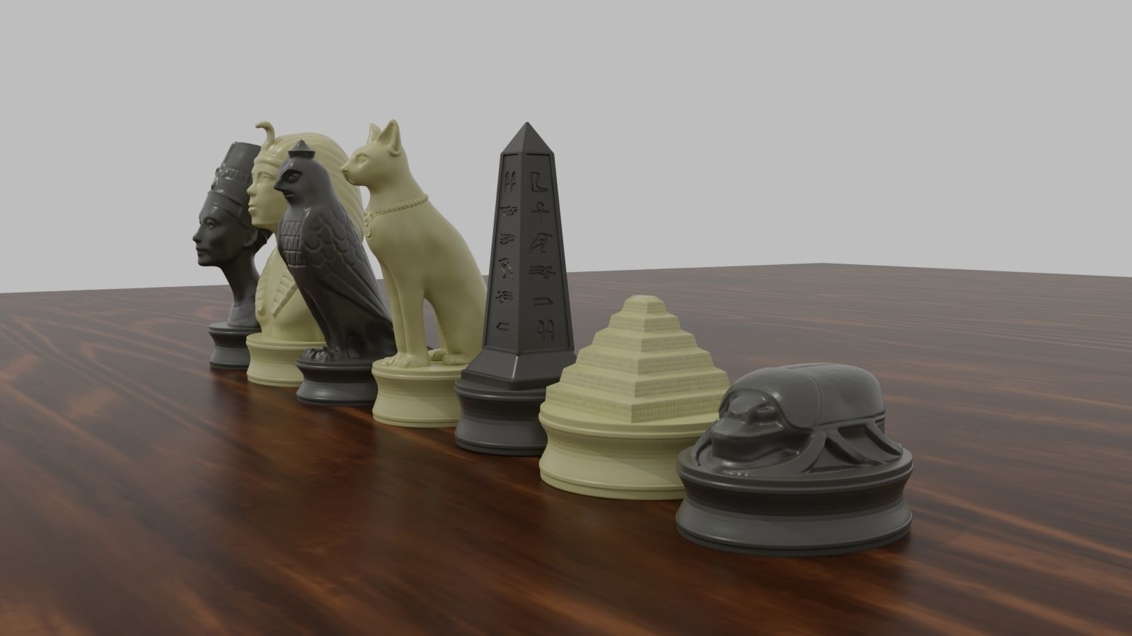 Ancient Egypt Chess Set Pieces with Chessboard 3D print model_5