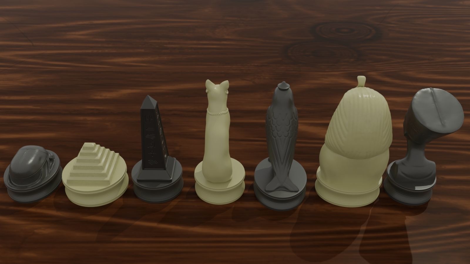 Ancient Egypt Chess Set Pieces with Chessboard 3D print model_4