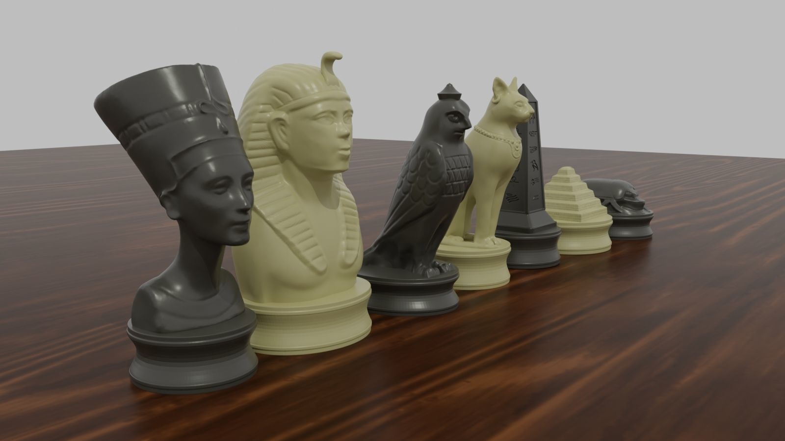 Ancient Egypt Chess Set Pieces with Chessboard 3D print model_6
