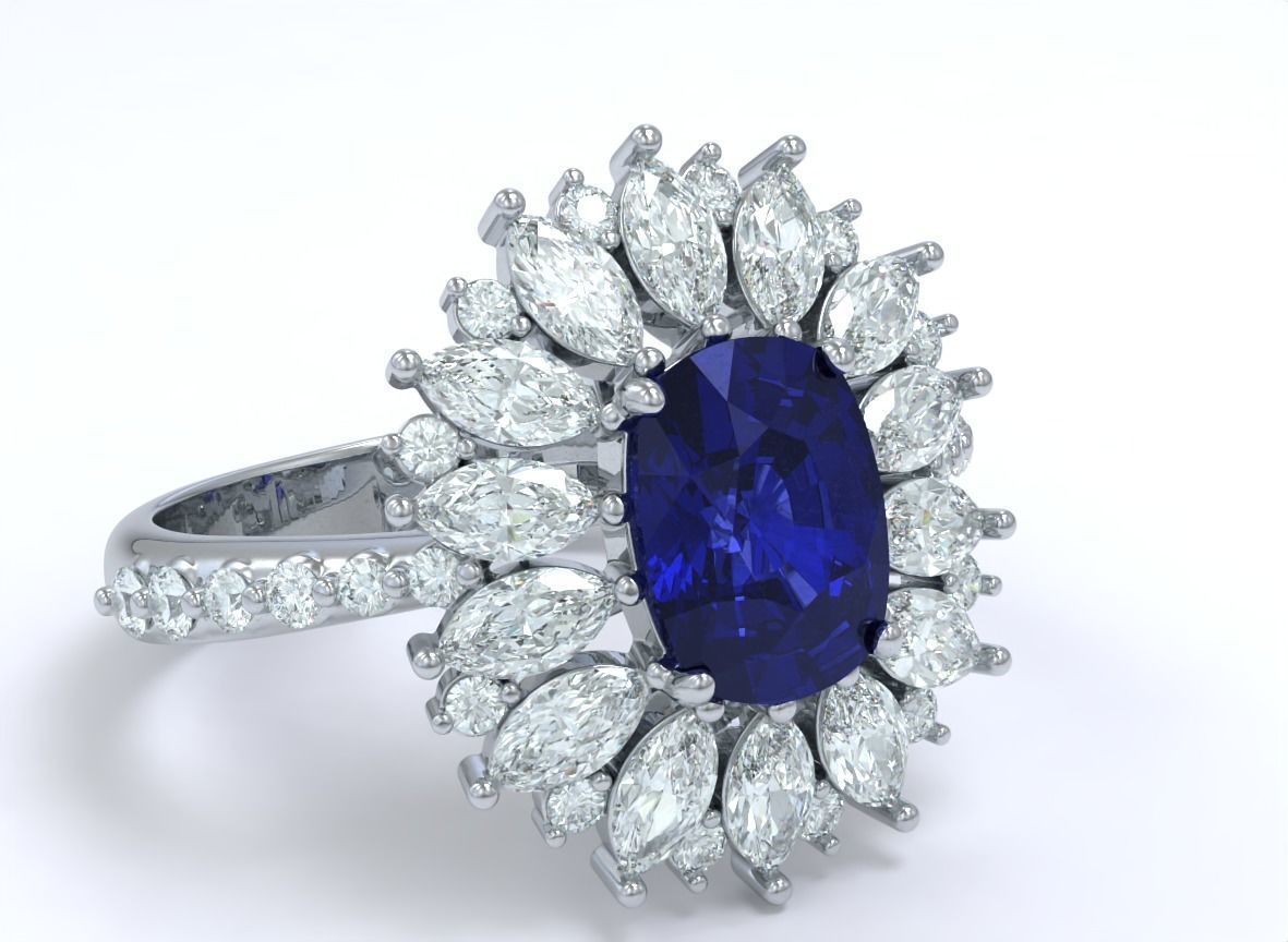 Stylish ring with diamonds and awnings flower 513 3D print model_13