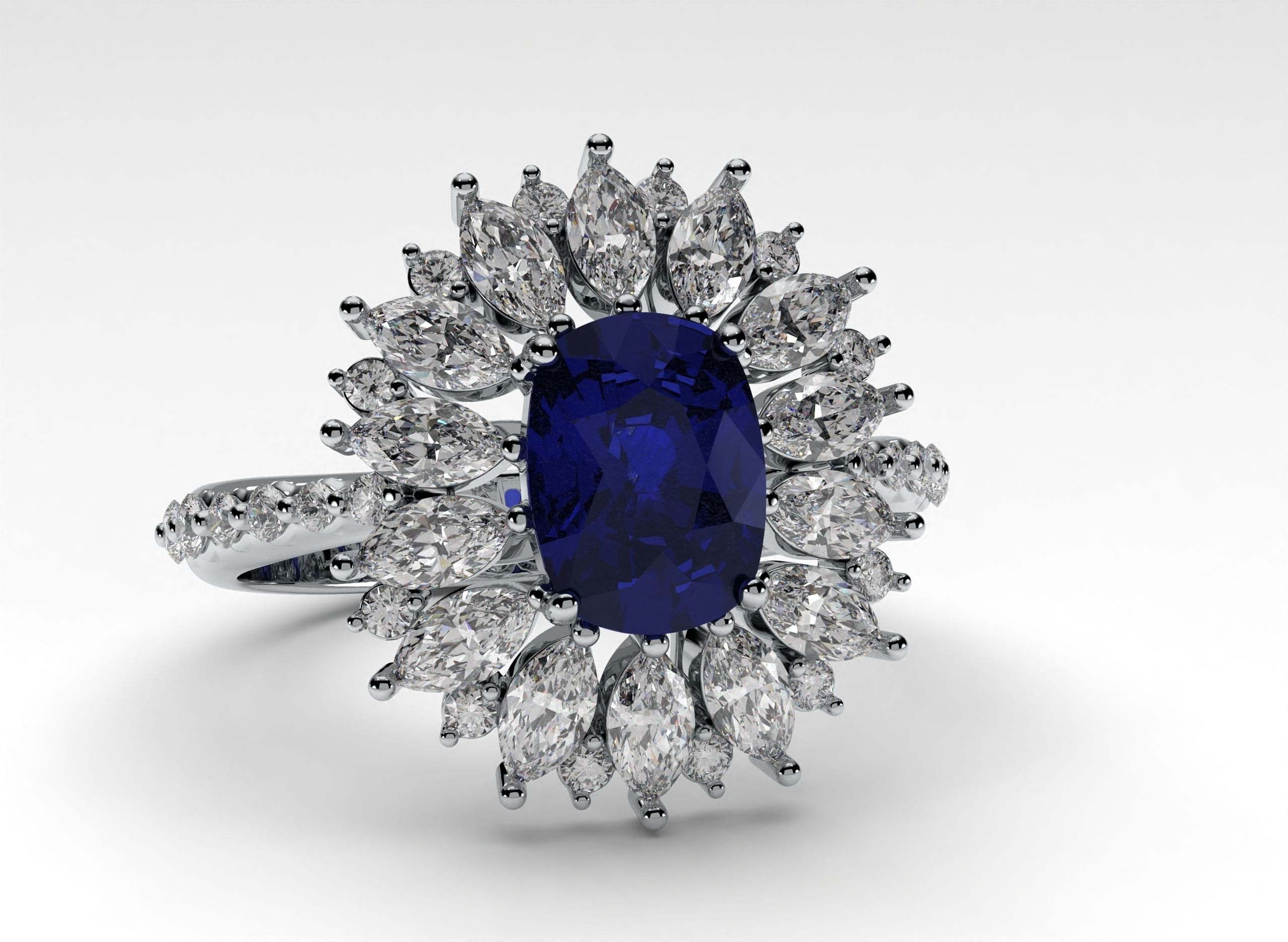 Stylish ring with diamonds and awnings flower 513 3D print model_8