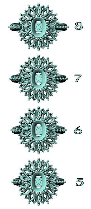 Stylish ring with diamonds and awnings flower 513 3D print model_18