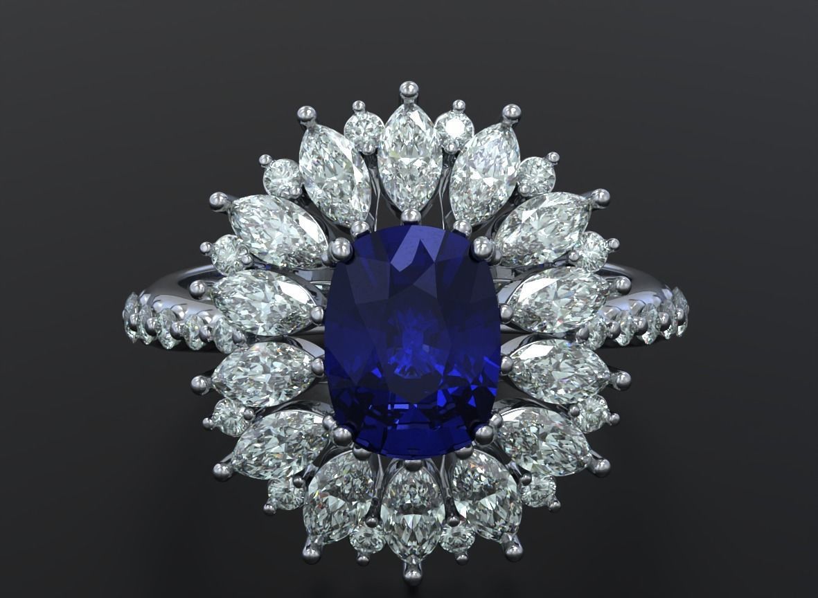 Stylish ring with diamonds and awnings flower 513 3D print model_6