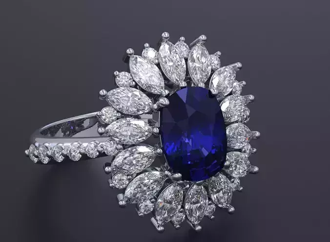 Stylish ring with diamonds and awnings flower 513