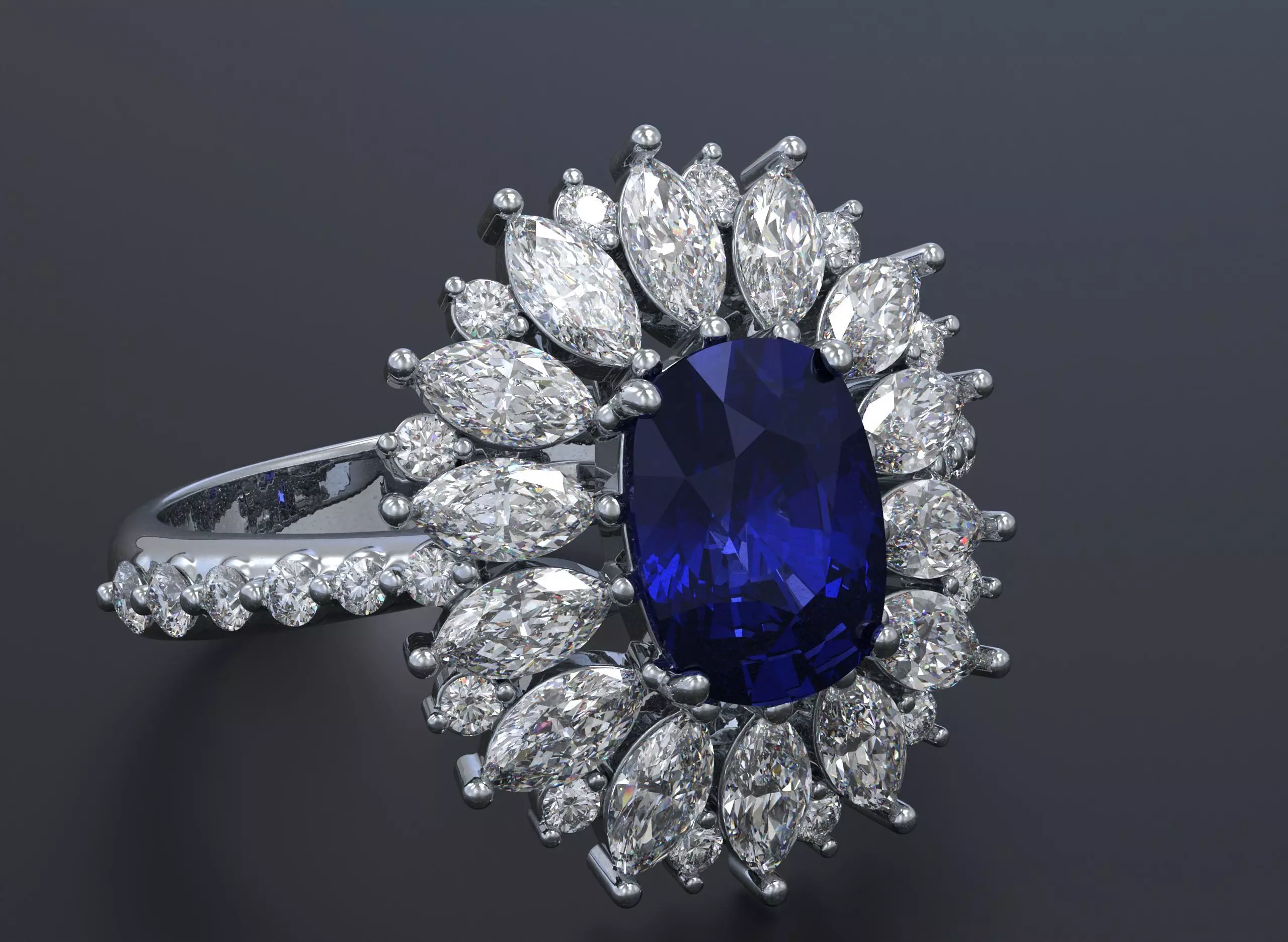 Stylish ring with diamonds and awnings flower 513 3D print model_0