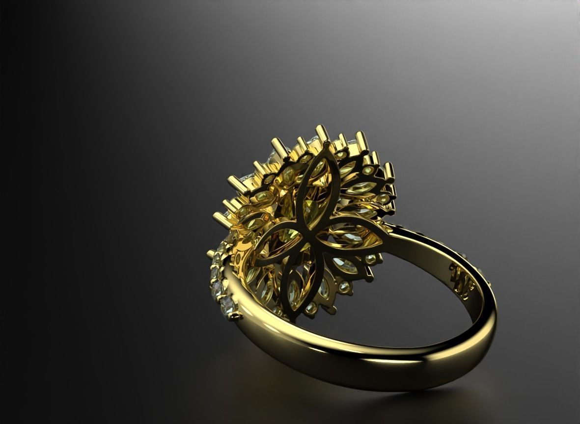 Stylish ring with diamonds and awnings flower 513 3D print model_12