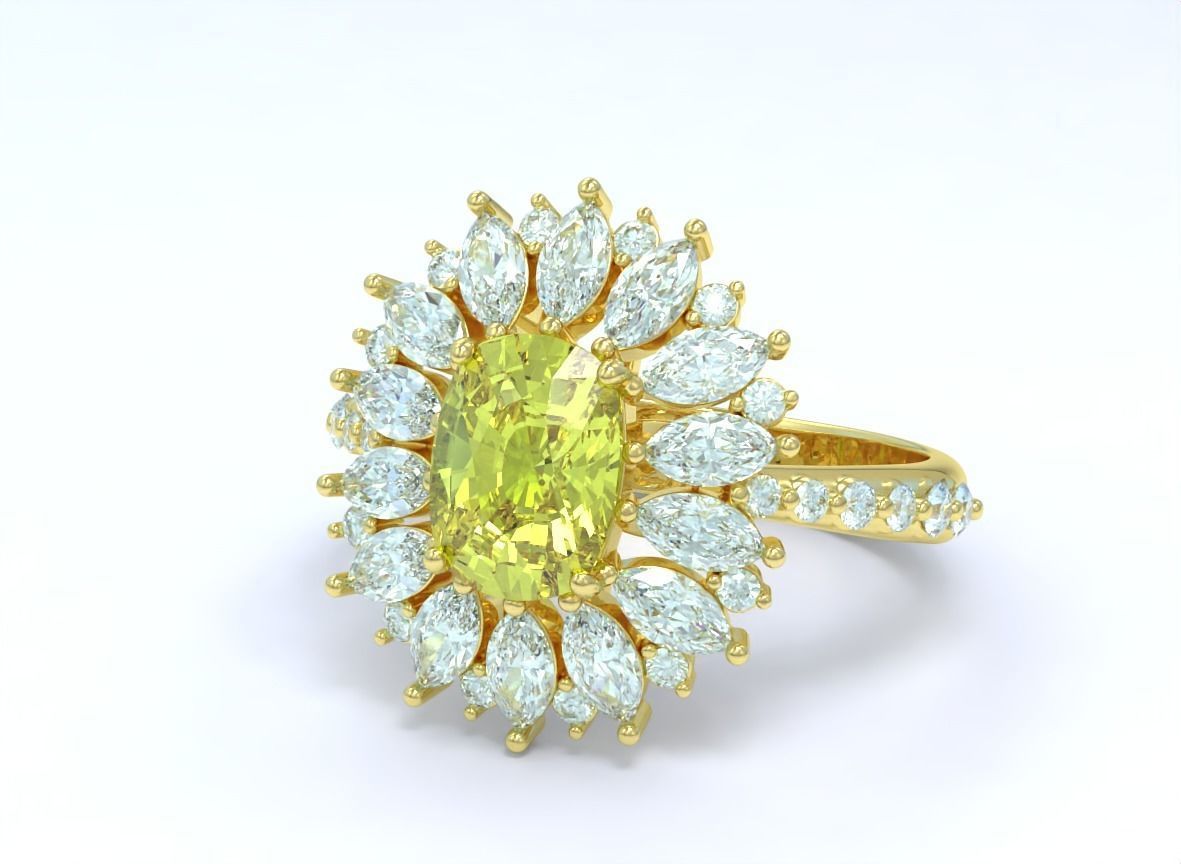 Stylish ring with diamonds and awnings flower 513 3D print model_11