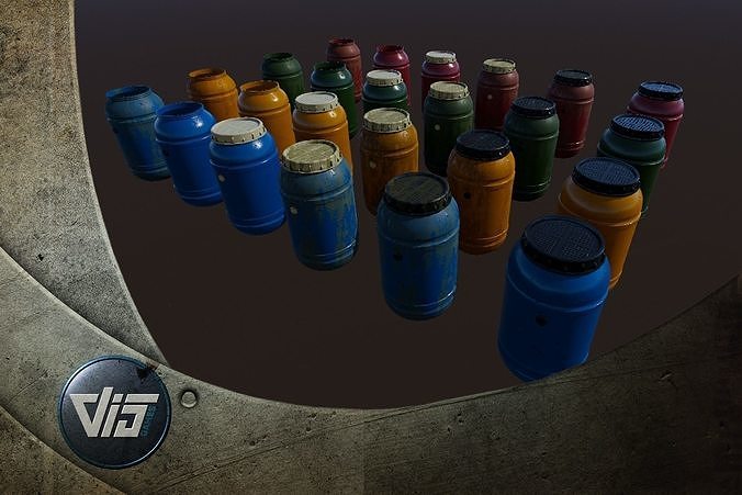 PBR Rainwater Barrels Low-poly 3D model