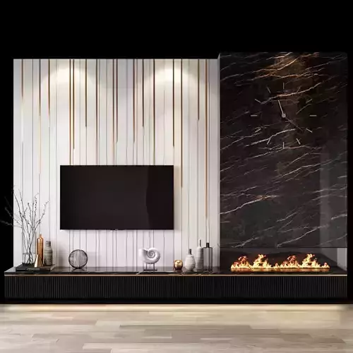 Tv set 3 modern living room with fireplace and