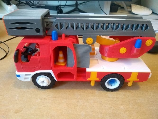 Fire truck with ladder toy fully 3D printable 3D print model 5