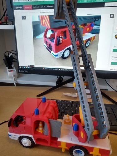 Fire truck with ladder toy fully 3D printable 3D print model 6