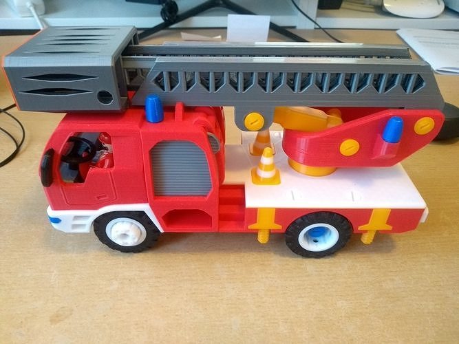 Fire truck with ladder toy fully 3D printable 3D print model 4