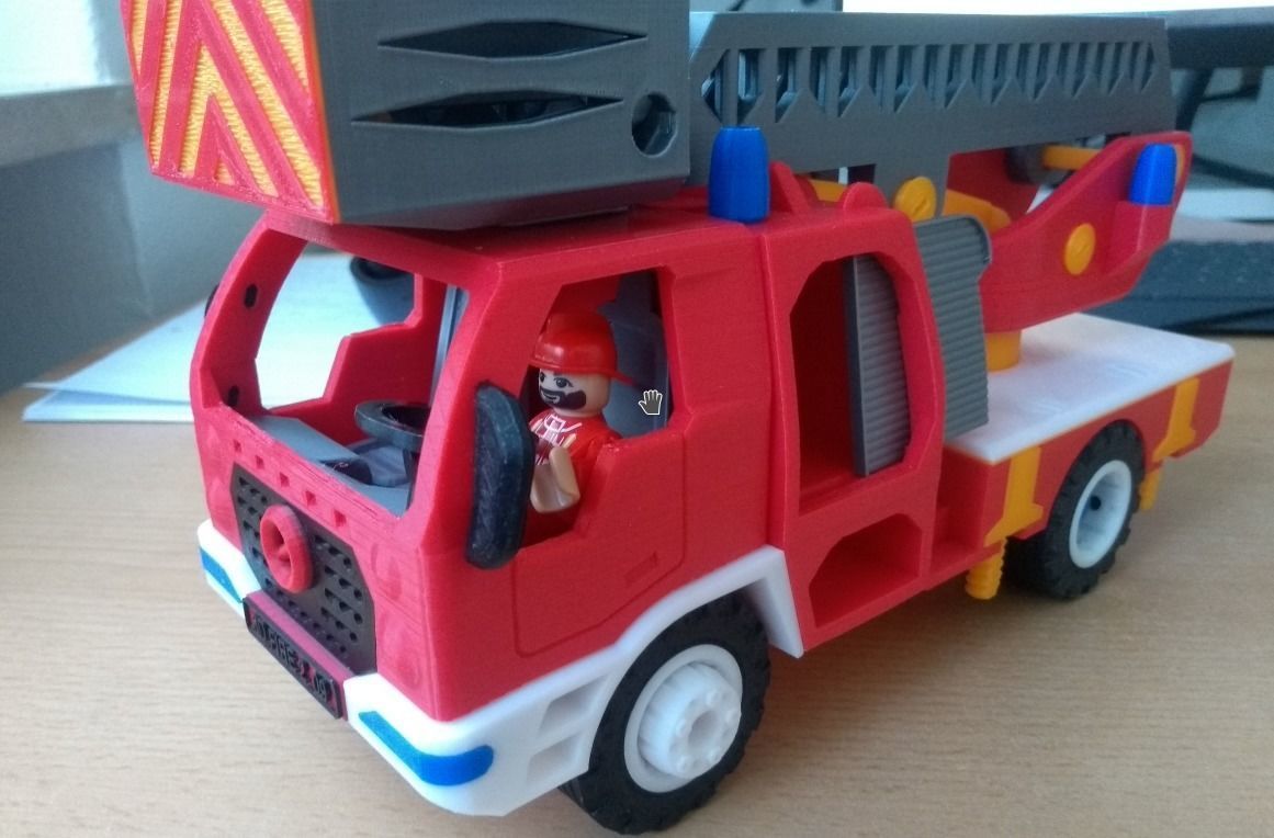 Fire truck with ladder toy fully 3D printable 3D print model_15