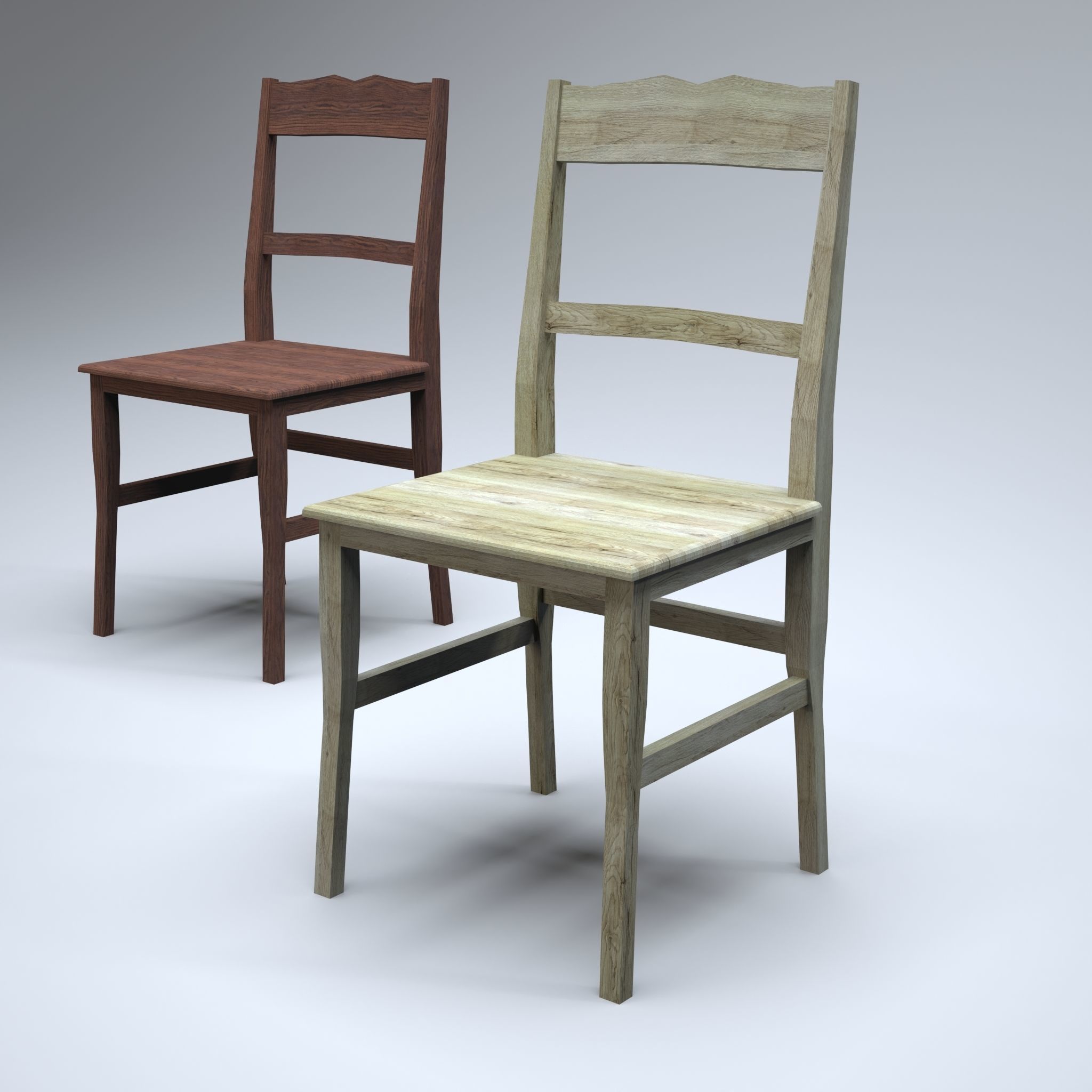 Classic Wooden Chair Low-poly 3D model_9