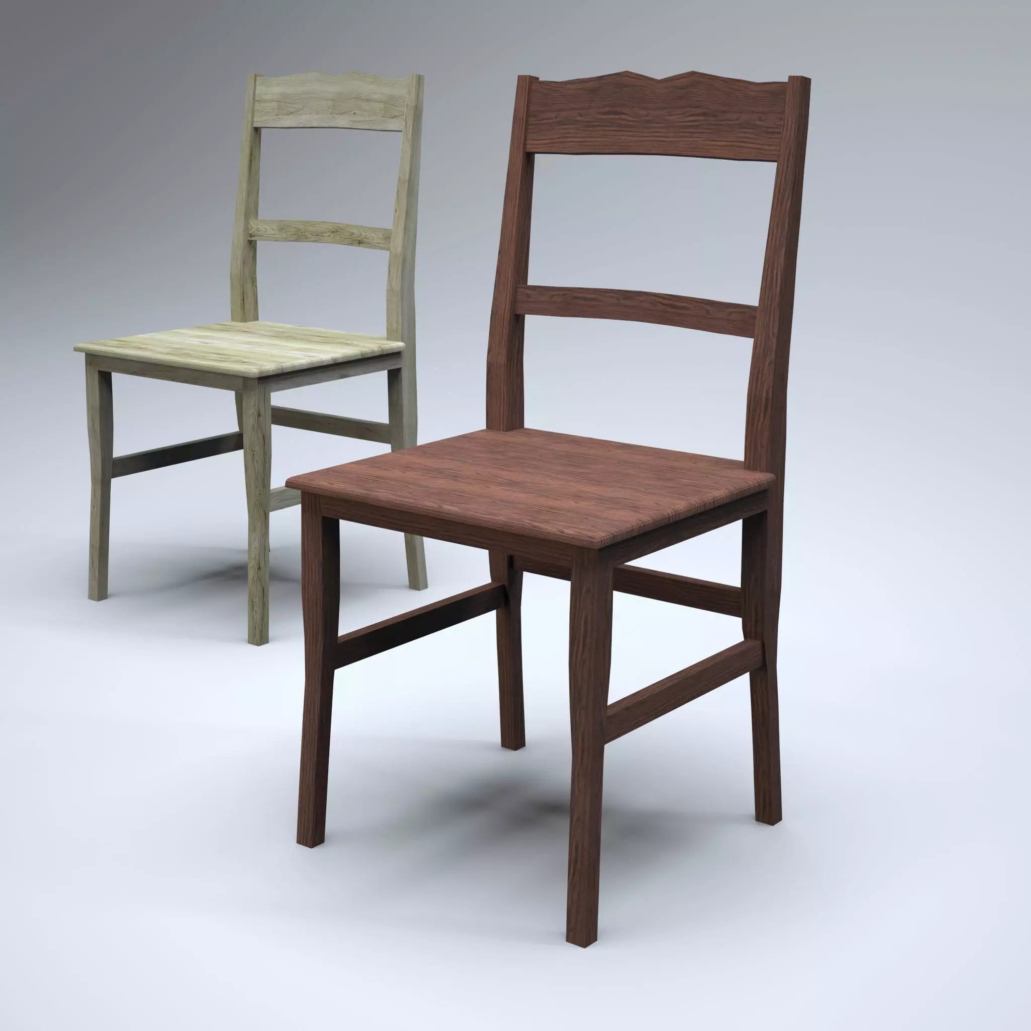 Classic Wooden Chair Low-poly 3D model_0