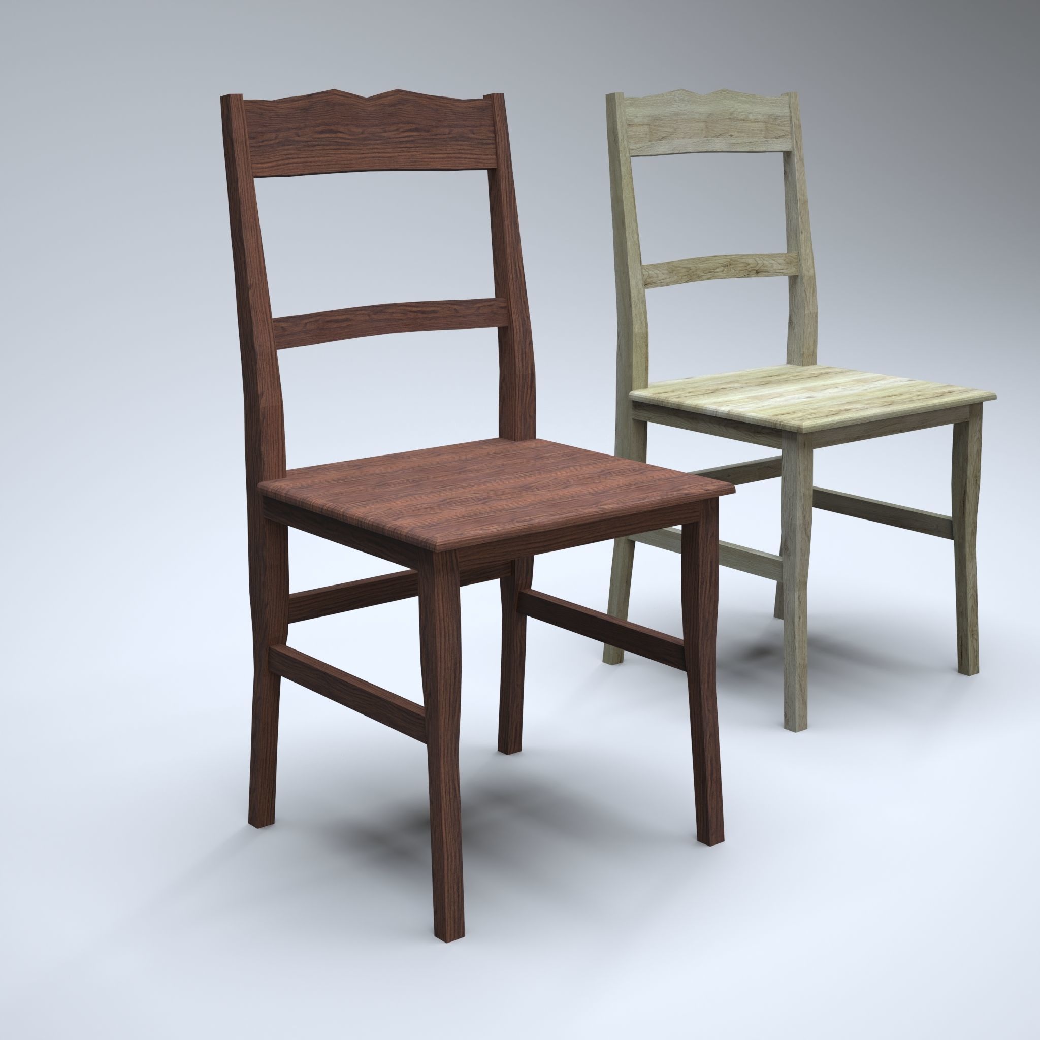 Classic Wooden Chair Low-poly 3D model_2