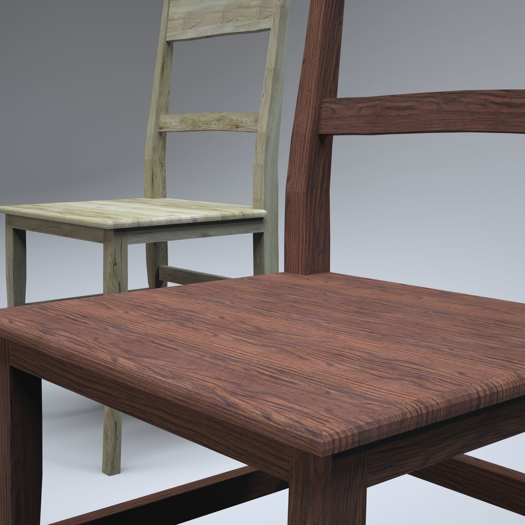 Classic Wooden Chair Low-poly 3D model_13