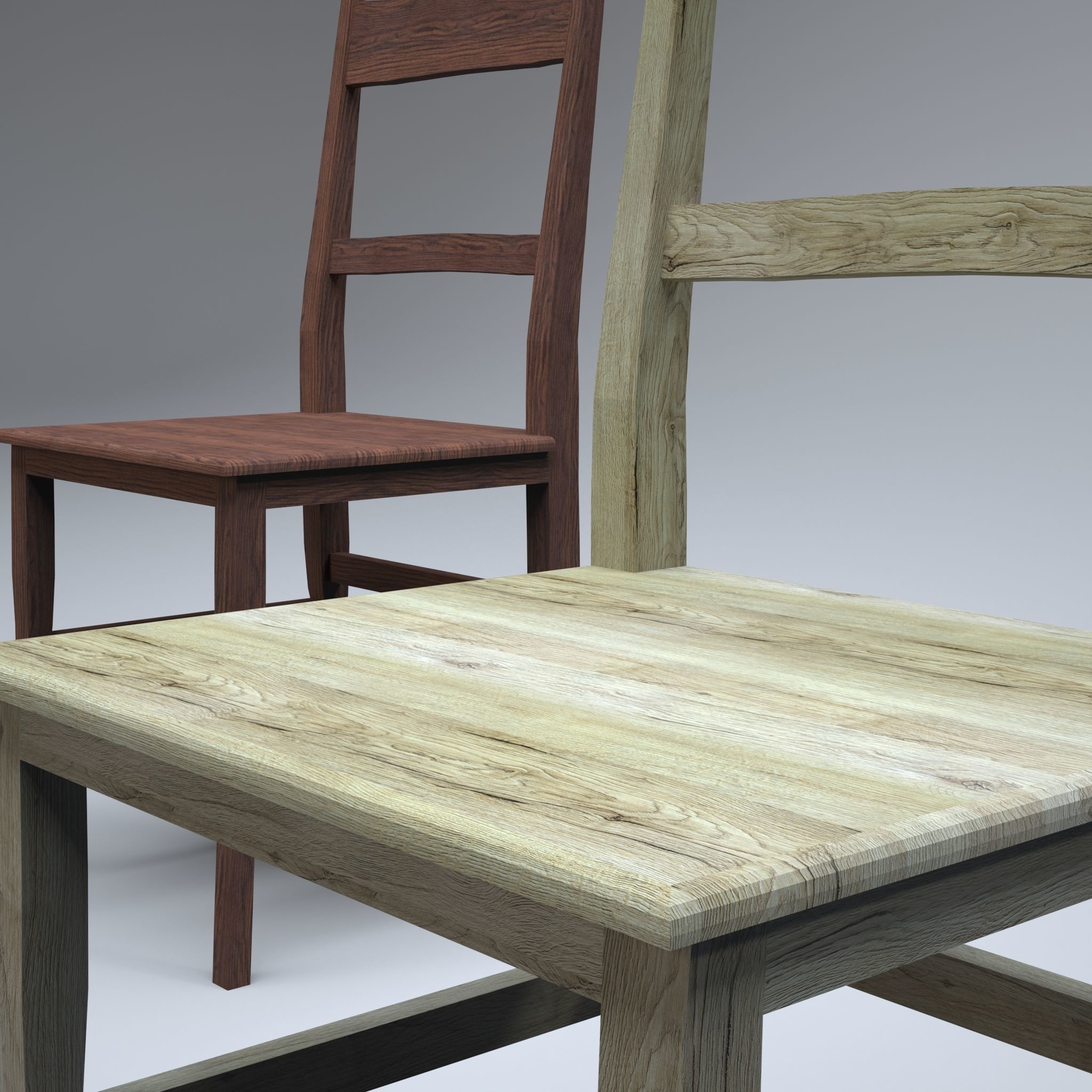 Classic Wooden Chair Low-poly 3D model_15
