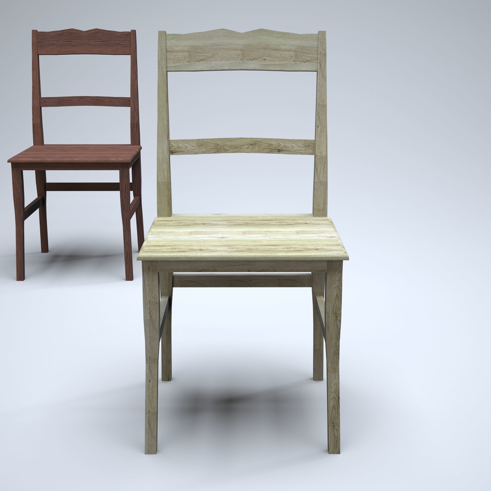 Classic Wooden Chair Low-poly 3D model_7