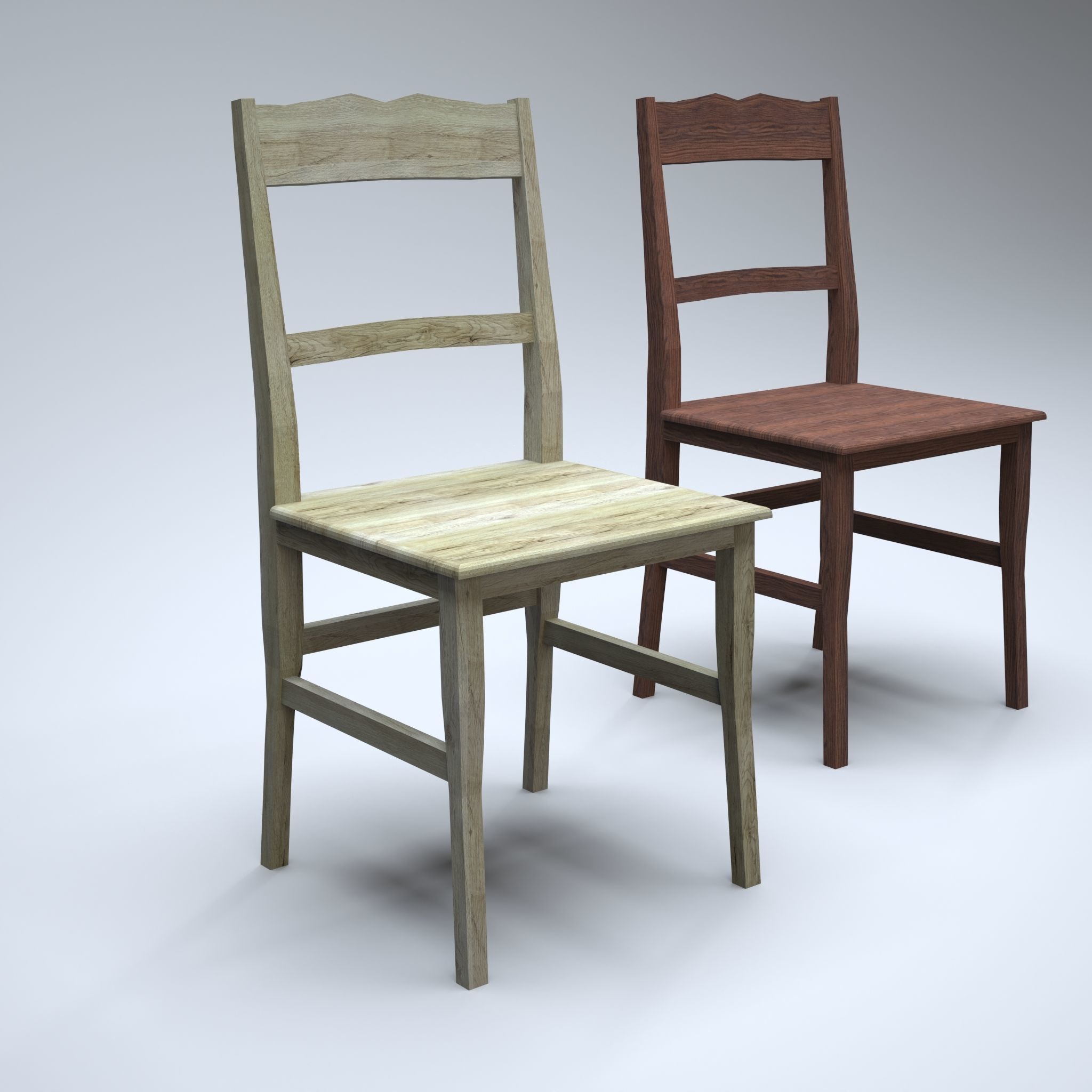 Classic Wooden Chair Low-poly 3D model_4