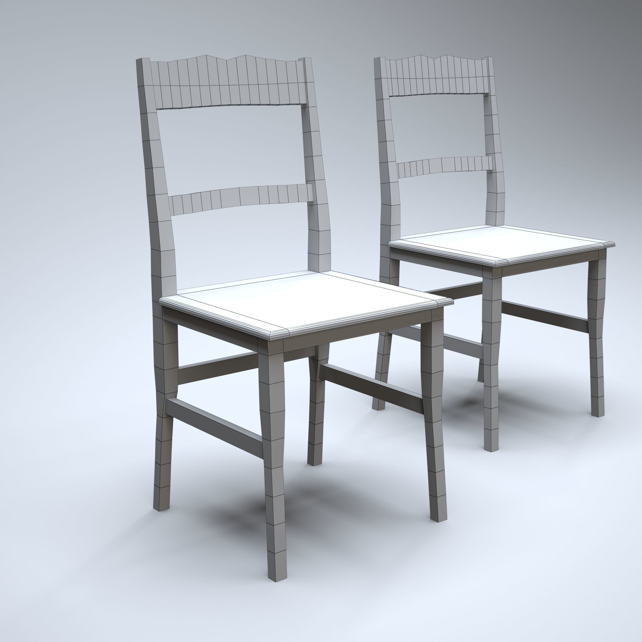 Classic Wooden Chair Low-poly 3D model_3