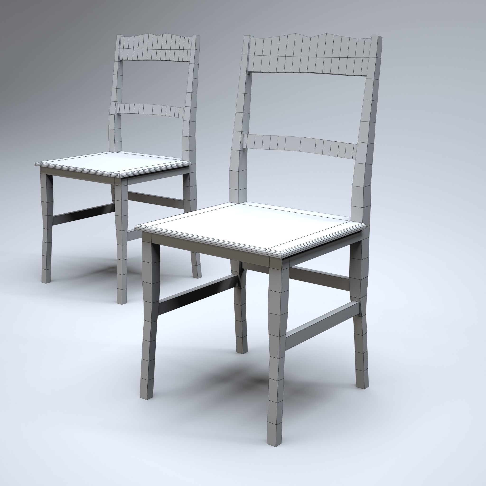 Classic Wooden Chair Low-poly 3D model_8