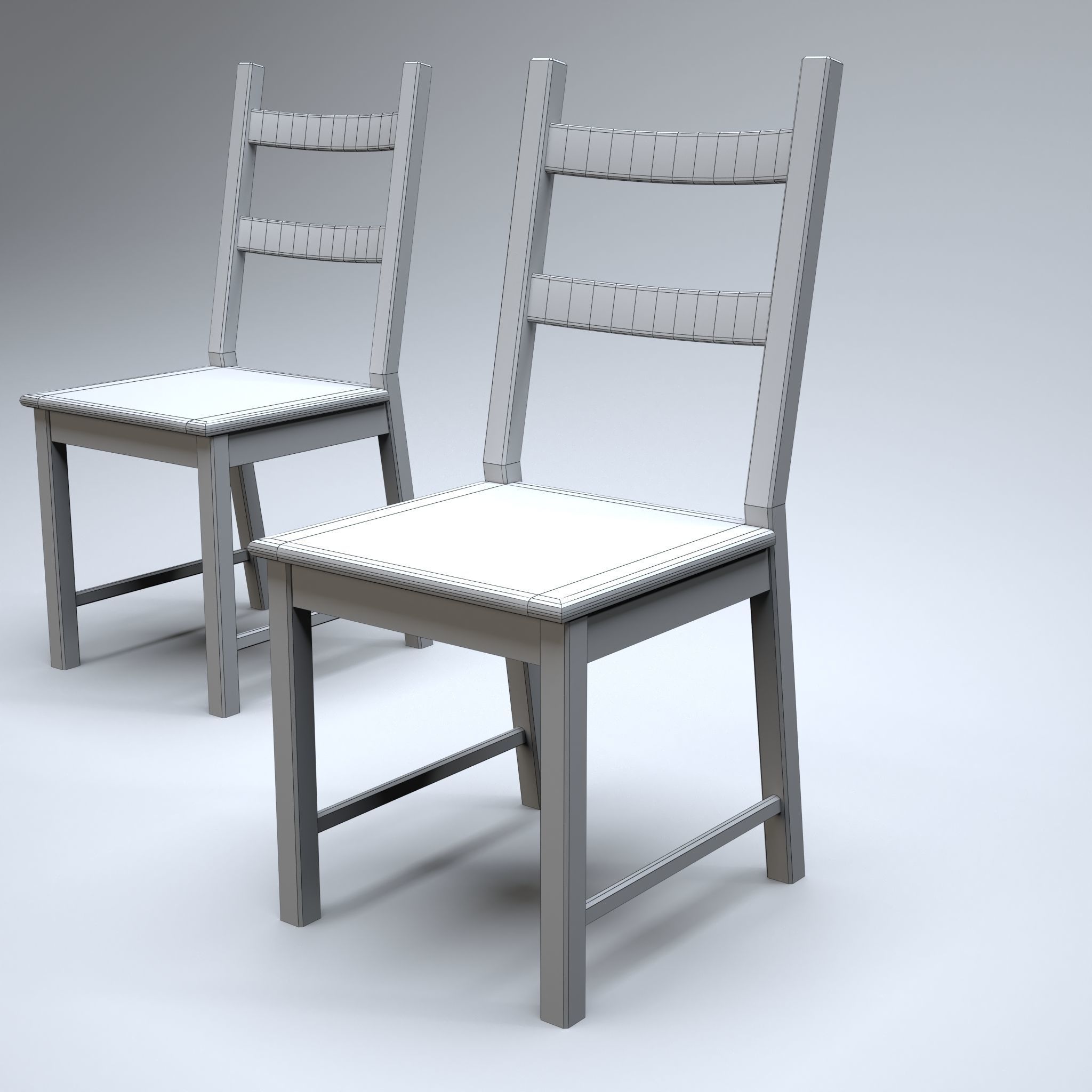 Classic Wooden Chair Low-poly 3D model_8