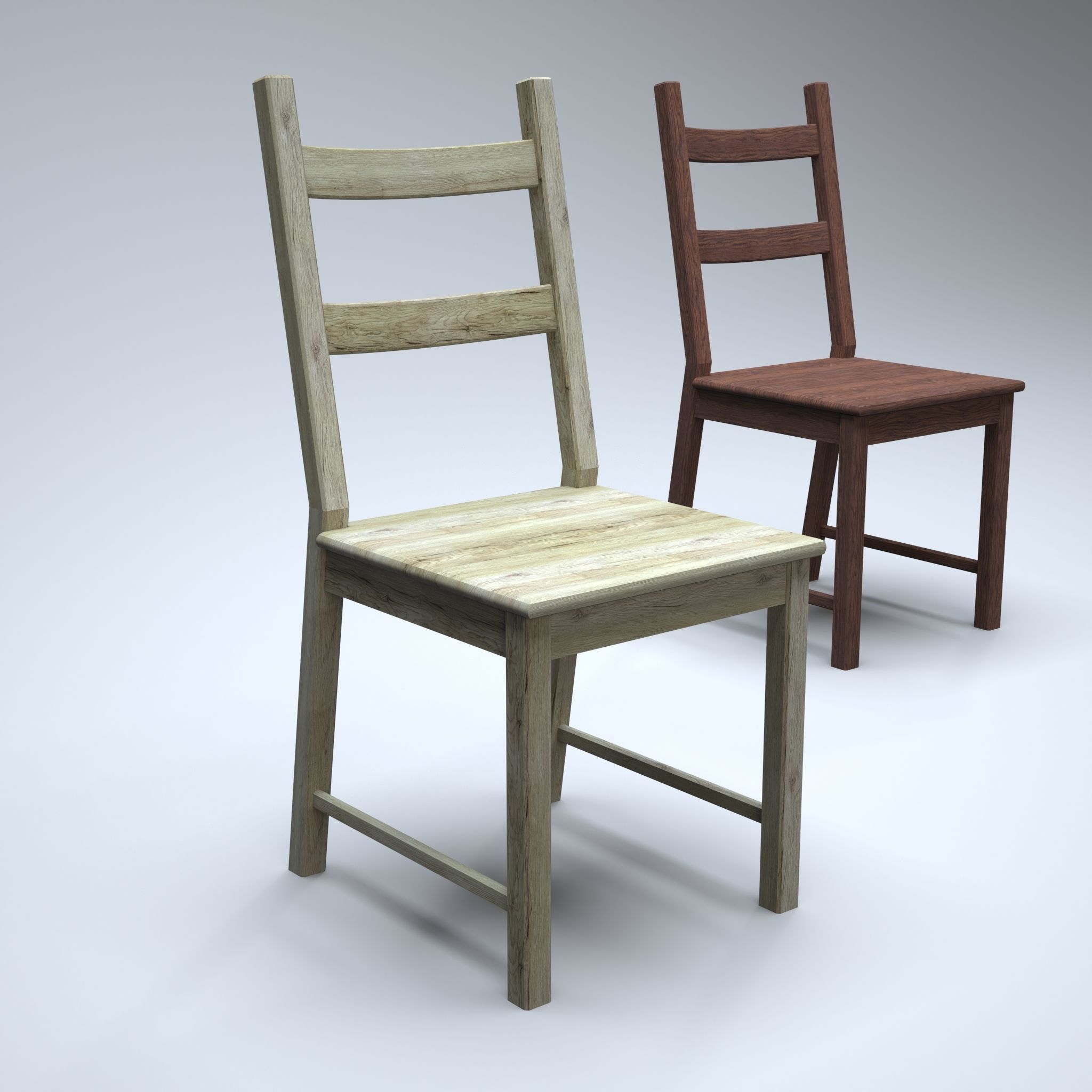 Classic Wooden Chair Low-poly 3D model_4