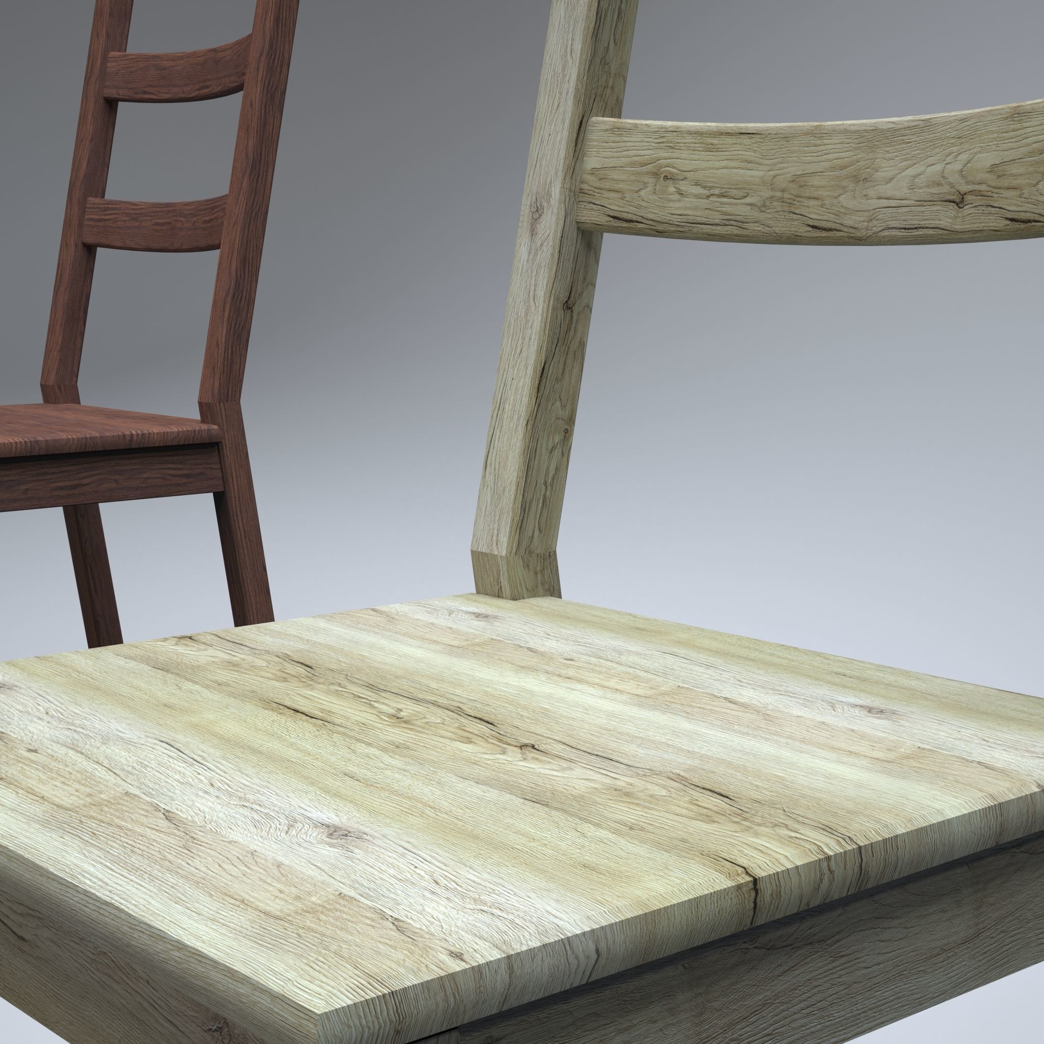 Classic Wooden Chair Low-poly 3D model_15