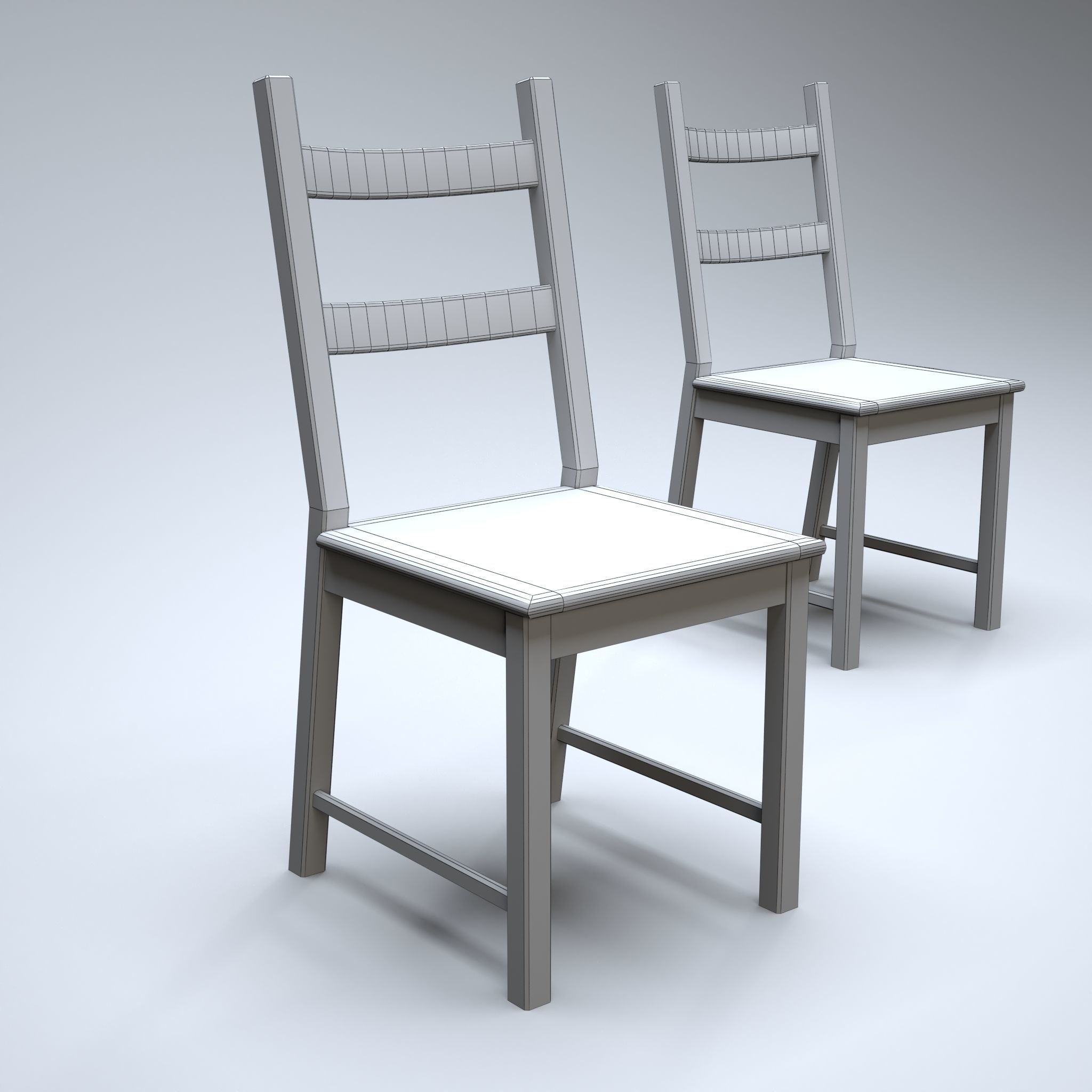 Classic Wooden Chair Low-poly 3D model_3