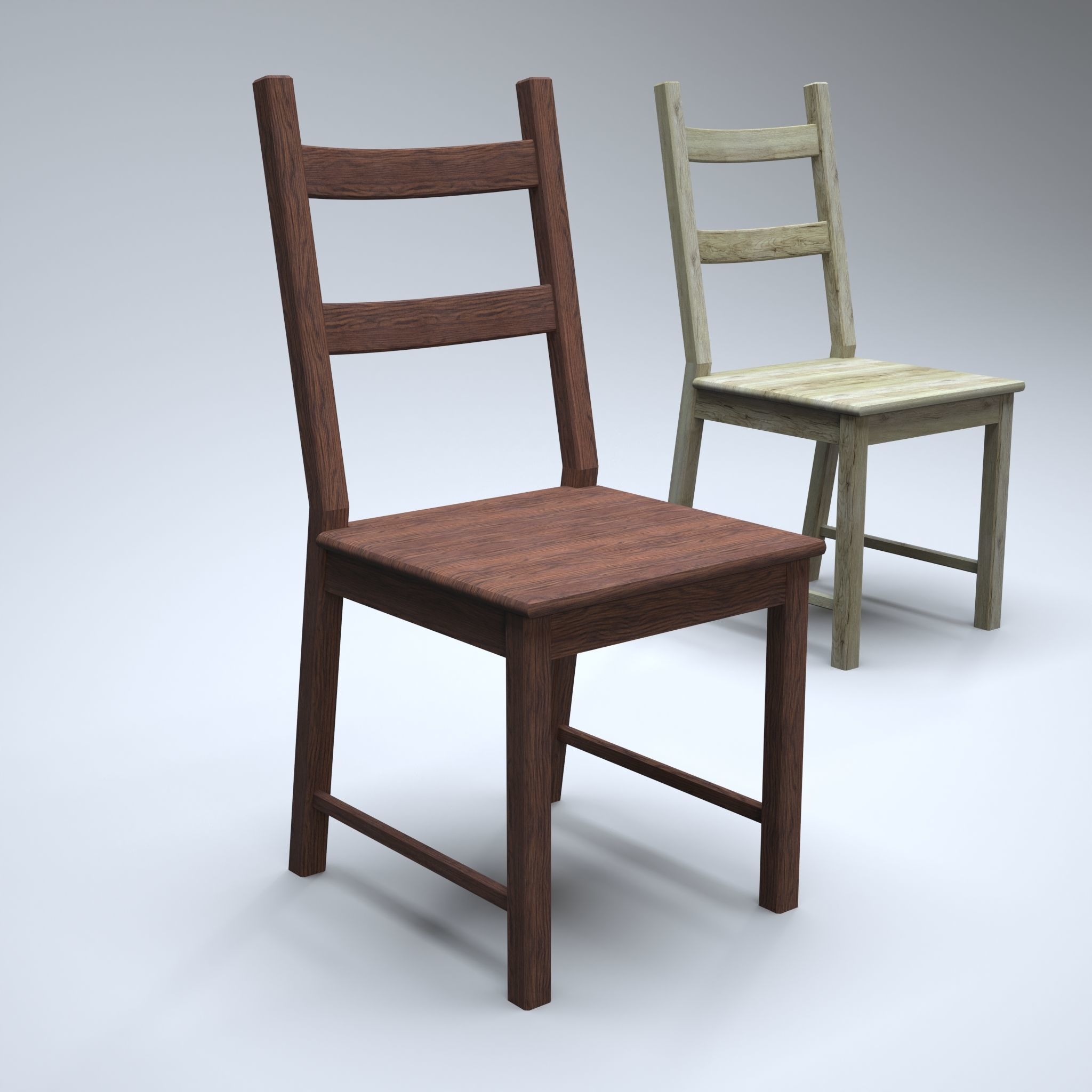 Classic Wooden Chair Low-poly 3D model_2