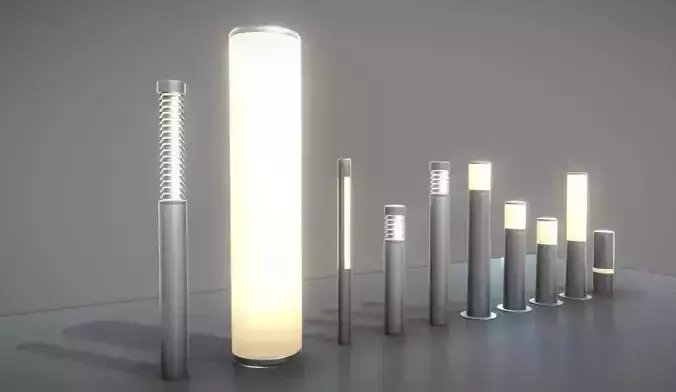 Light Columns Street Light Set -9- Street Furniture Package 3D Model Collection