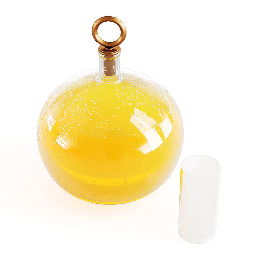 Decanter with orange juice with water drops on a glass 3D model_1
