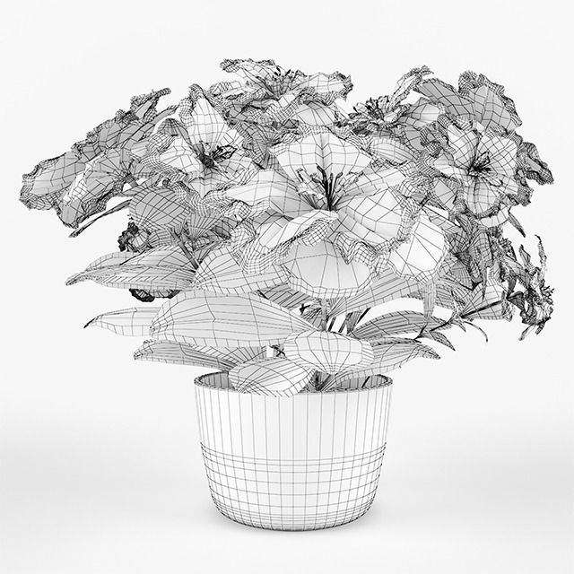 Azalea flowers in pot 3D model_4